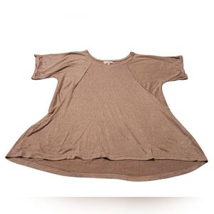 Women’s 1X Umgee USA Brown Asymmetrical Relaxed Short-Sleeved T-Shirt